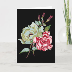 Double Rose on Black Greeting Card - blank inside