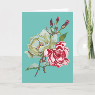 Double Rose on Teal Greeting Card - blank inside