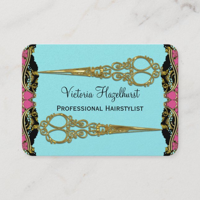 Double Scissors Paris Baroque Hairstyist Business Card (Front)