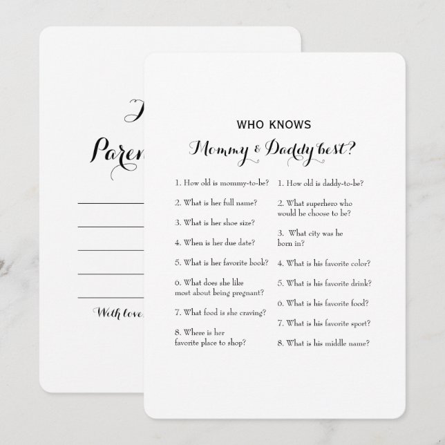 Double Side 2 Baby Shower Game- Advice | Who Knows Invitation (Front/Back)