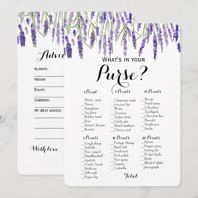 Double Side - 2 Bridal Shower Games Purse | Wishes Invitation (Front/Back)