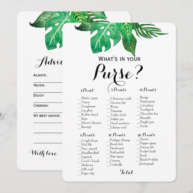 Double Side - 2 Bridal Shower Games Purse | Wishes Invitation (Front/Back)