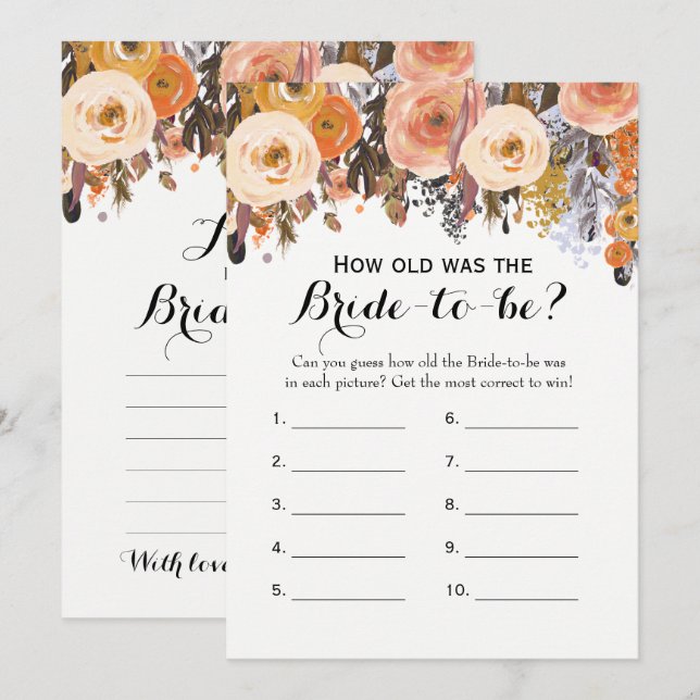 Double Side Autumn Floral Bridal Shower Games Invitation (Front/Back)