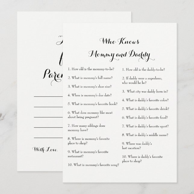 Double Side Baby Shower Games - Advice | Who Knows Invitation (Front/Back)