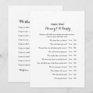 Double Side - Baby Shower Games Wishes   Guess Who Invitation