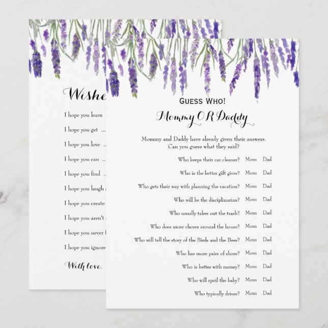 Double Side - Baby Shower Games Wishes | Guess Who Invitation (Front/Back)