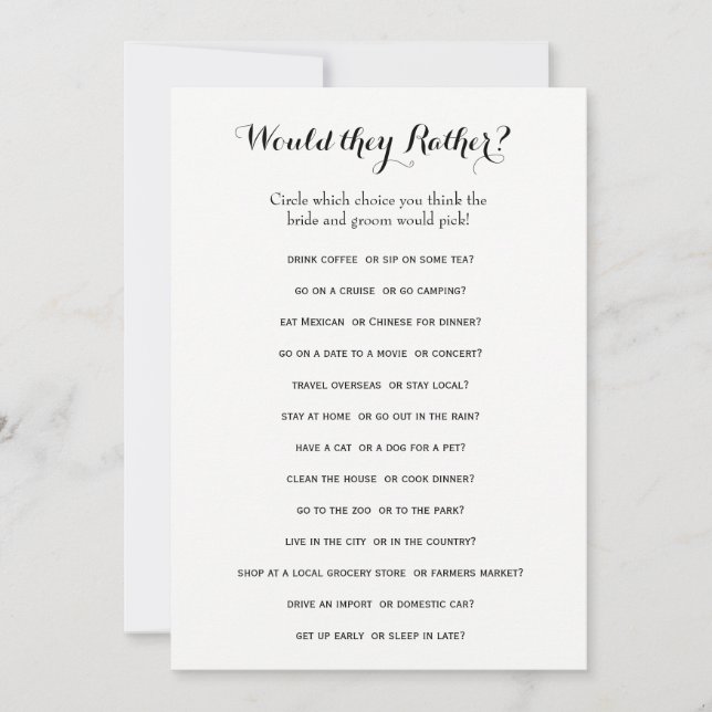 Double Side Bridal Shower Games- Groom Say| Rather (Front)