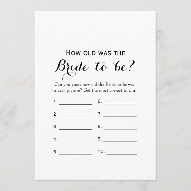 Double Side - Bridal Shower Games How Old | Advice Card (Front)