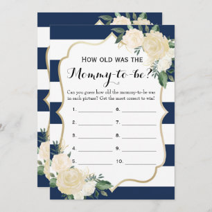 Double Side Floral Navy Baby Shower Games Invitation