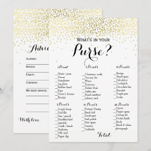 Double Side Gold Confetti Baby Bridal Shower Games Invitation