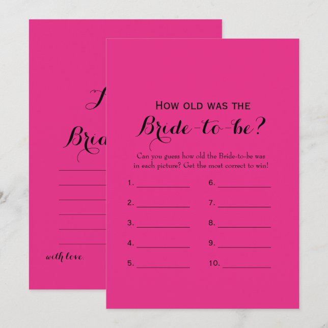 Double Side Hot Pink Bridal Shower Games Invitation (Front/Back)