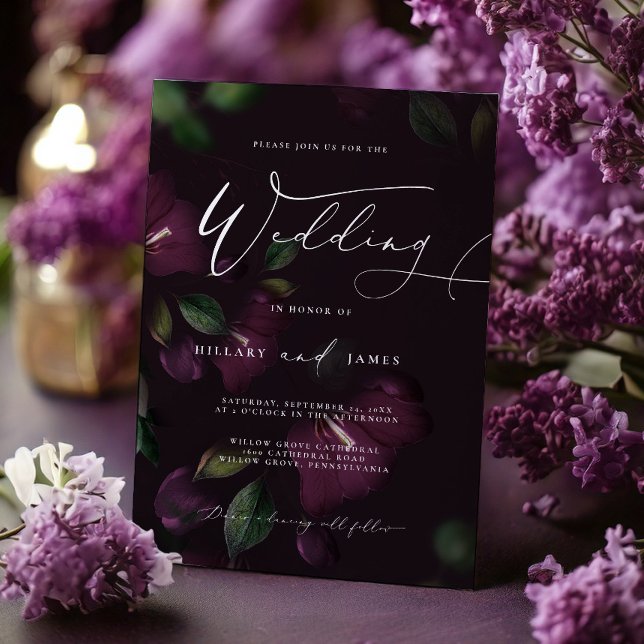 Double side Moody Purple Bloom Details QR Invitation (Creator Uploaded)