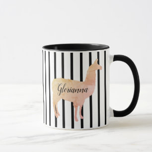 Double Side Stripe  Pink Llama Monogram Mug