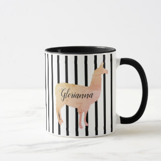 Double Side Stripe Pink Llama Monogram Mug