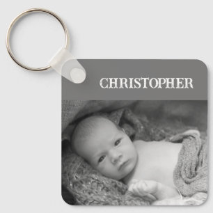 Double sided 2 photos add names grey key ring