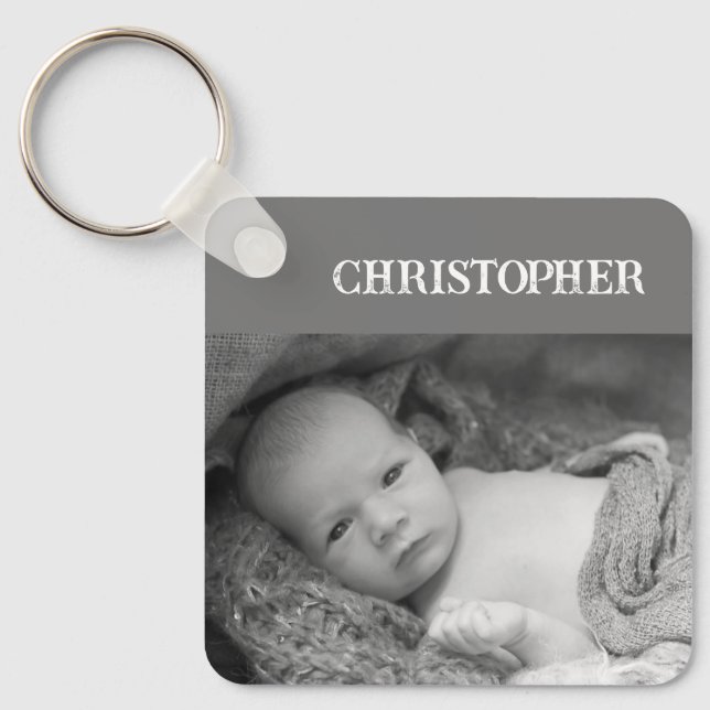 Double sided 2 photos add names grey key ring (Front)