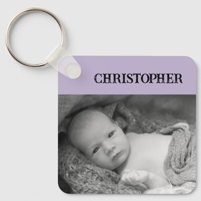 Double sided 2 photos add names lilac key ring (Front)