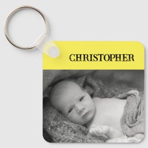 Double sided 2 photos add names yellow key ring