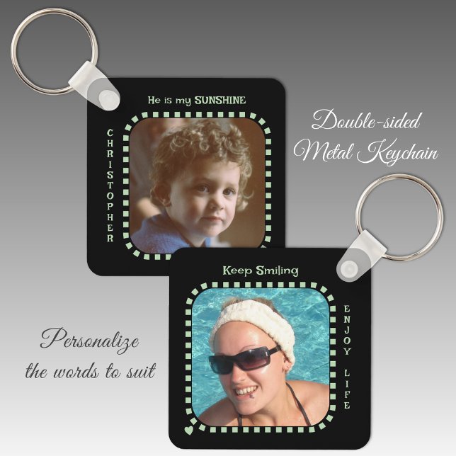 Double sided 2 photos name black green key ring (Creator Uploaded)