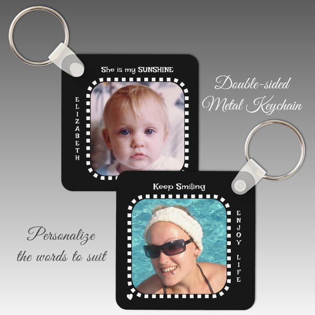 Double sided 2 photos name black white key ring (Creator Uploaded)