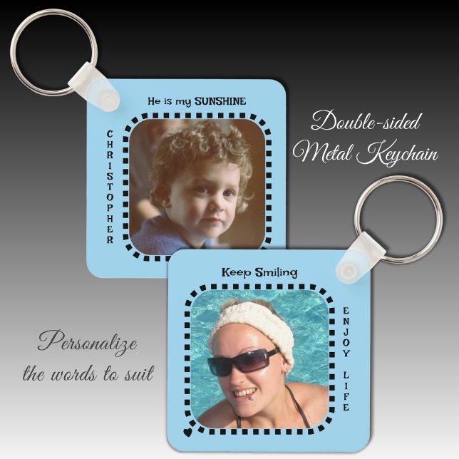 Double sided 2 photos name sunshine blue key ring (Creator Uploaded)