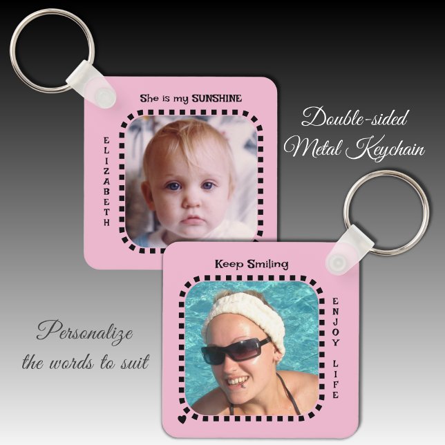 Double sided 2 photos name sunshine pink key ring (Creator Uploaded)