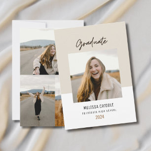 Double Sided 4 Photo Beige Graduation Announcement