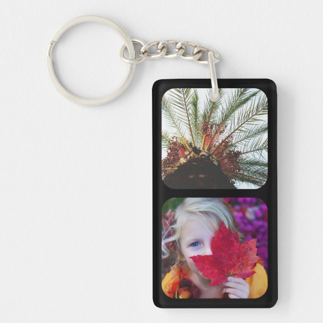 Double Sided 4 Photo Template Rounded Black Key Ring (Front)