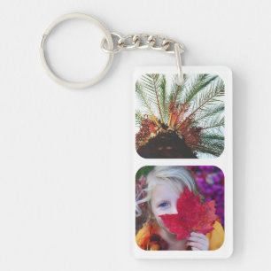 Double Sided 4 Photo Template Rounded White Key Ring