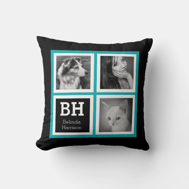 Double Sided 7 Photos with Monogram Initials Cushion (Front)