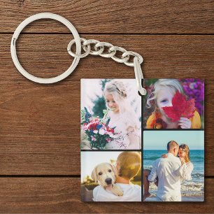 Double Sided 8 Photo Rounded Black Keychain