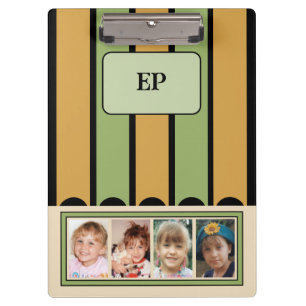 Double sided add initials 8 photos green gold clipboard