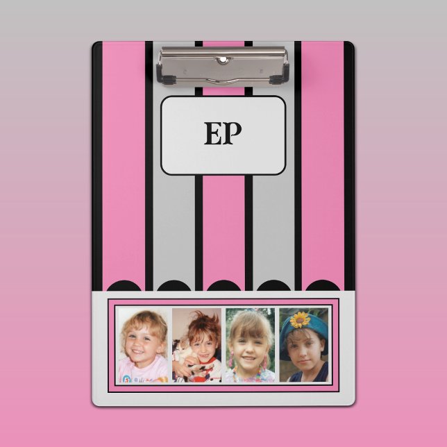 Double sided add initials 8 photos pink grey clipboard (Creator Uploaded)