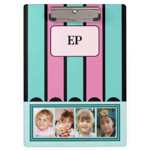 Double sided add initials 8 photos pink mint clipboard