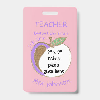 Double-sided apple school teacher ID badge