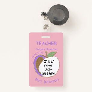 Double-sided apple school teacher ID badge