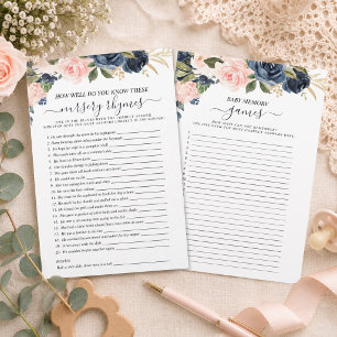Double Sided Baby Pink Navy Floral Cascading Games
