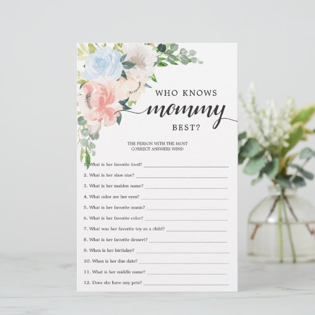 Double Sided Baby Shower Game Fleur Jolie Floral (Standing Front)