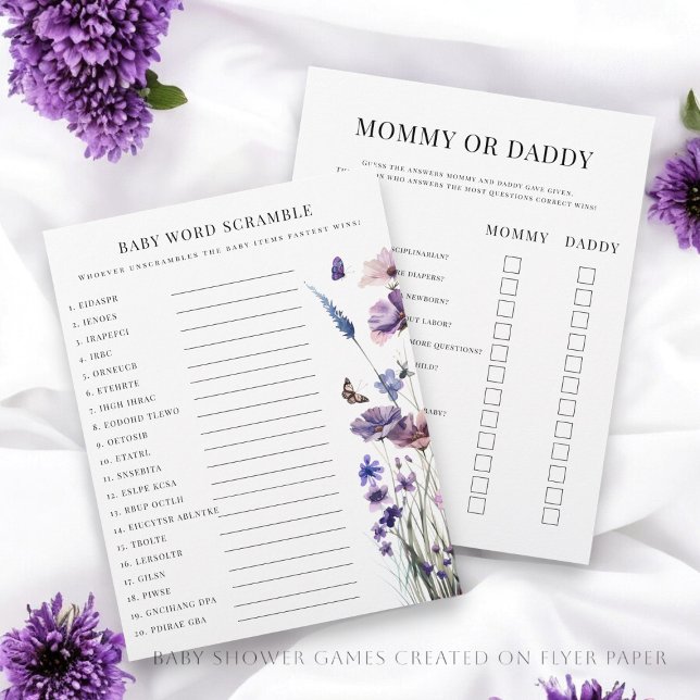 Double sided baby shower game  flyer (Baby shower games , created on  double sided flyer paper , creating two games for one sheet)