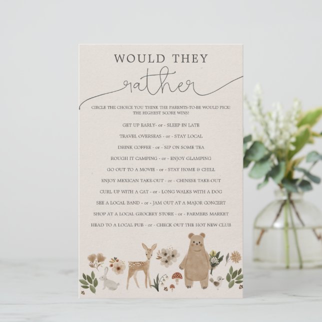 Double Sided Baby Shower Games Boho Woodland (Standing Front)