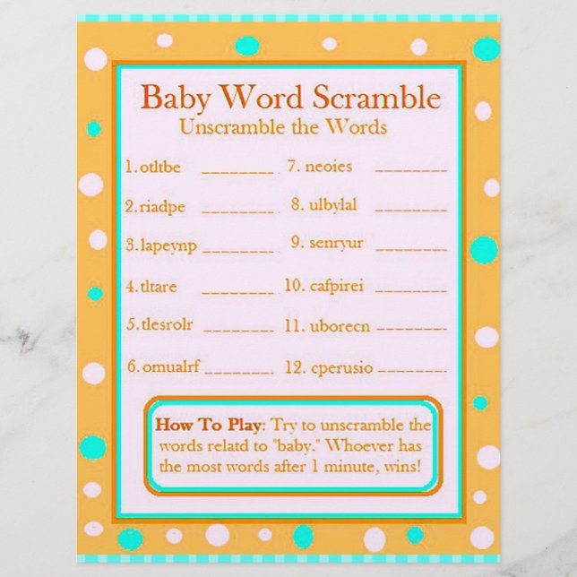 Double Sided Baby Shower Games Flyer (Front)