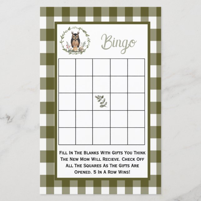 Double sided baby shower games minimalist woodland (Front)