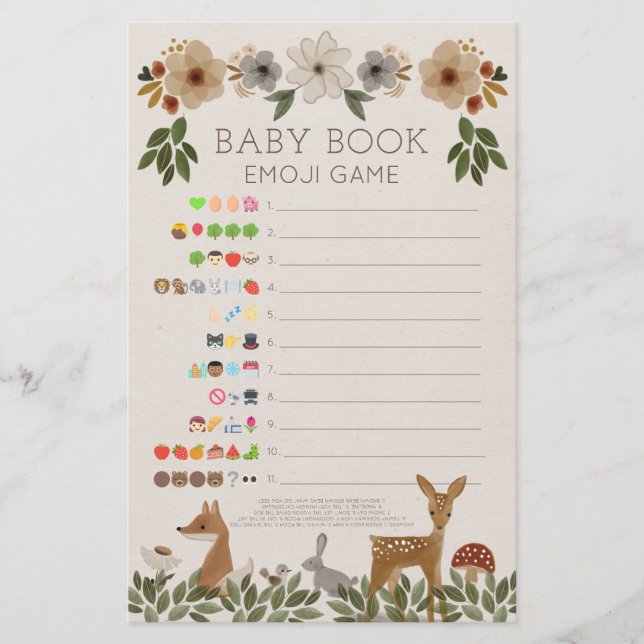 Double Sided Baby Shower Games Modern Woodland (Front)