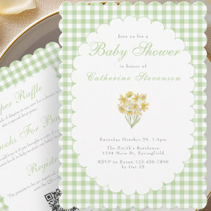 Double Sided Baby Shower Invitation Green Flowers