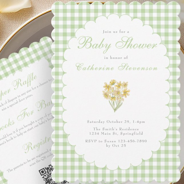 Double Sided Baby Shower Invitation Green Flowers (Creator Uploaded)