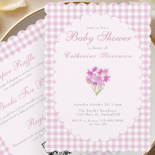 Double Sided Baby Shower Invitation Pink Flowers
