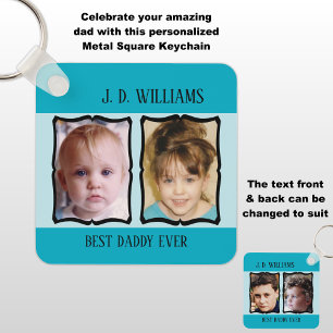 Double sided best daddy add name 4 photo blue key ring