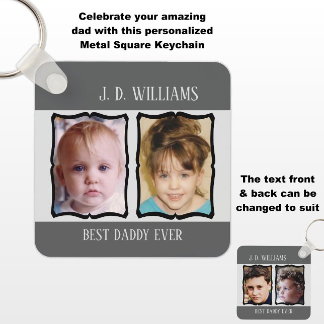 Double sided best daddy add name 4 photo grey key ring (Creator Uploaded)