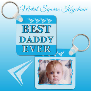 Double sided best daddy ever photo blue key ring
