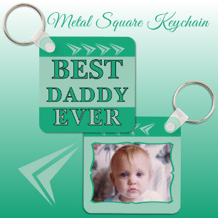 Double sided best daddy ever photo green key ring